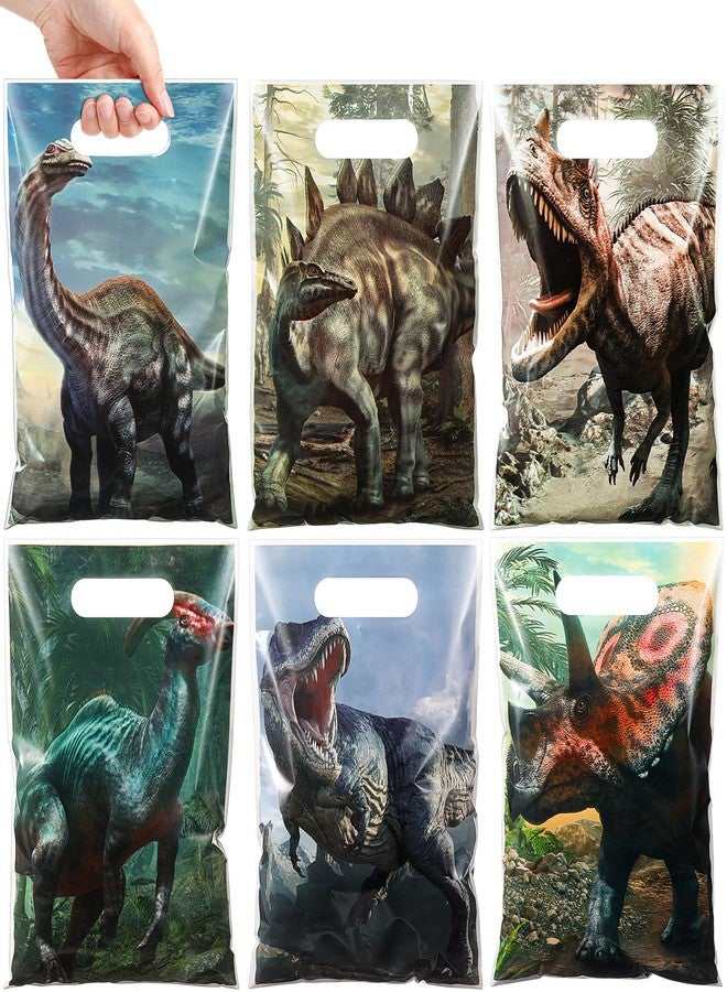 Funrous 90 Pcs Dinosaur Party Favor Dino Treat Gift Bags Bulk Dinosaur Plastic Goodie Loot Bags Dino Candy Pouches with Handles for Birthday Baby Shower Party Gift Decor Supplies - Image 1